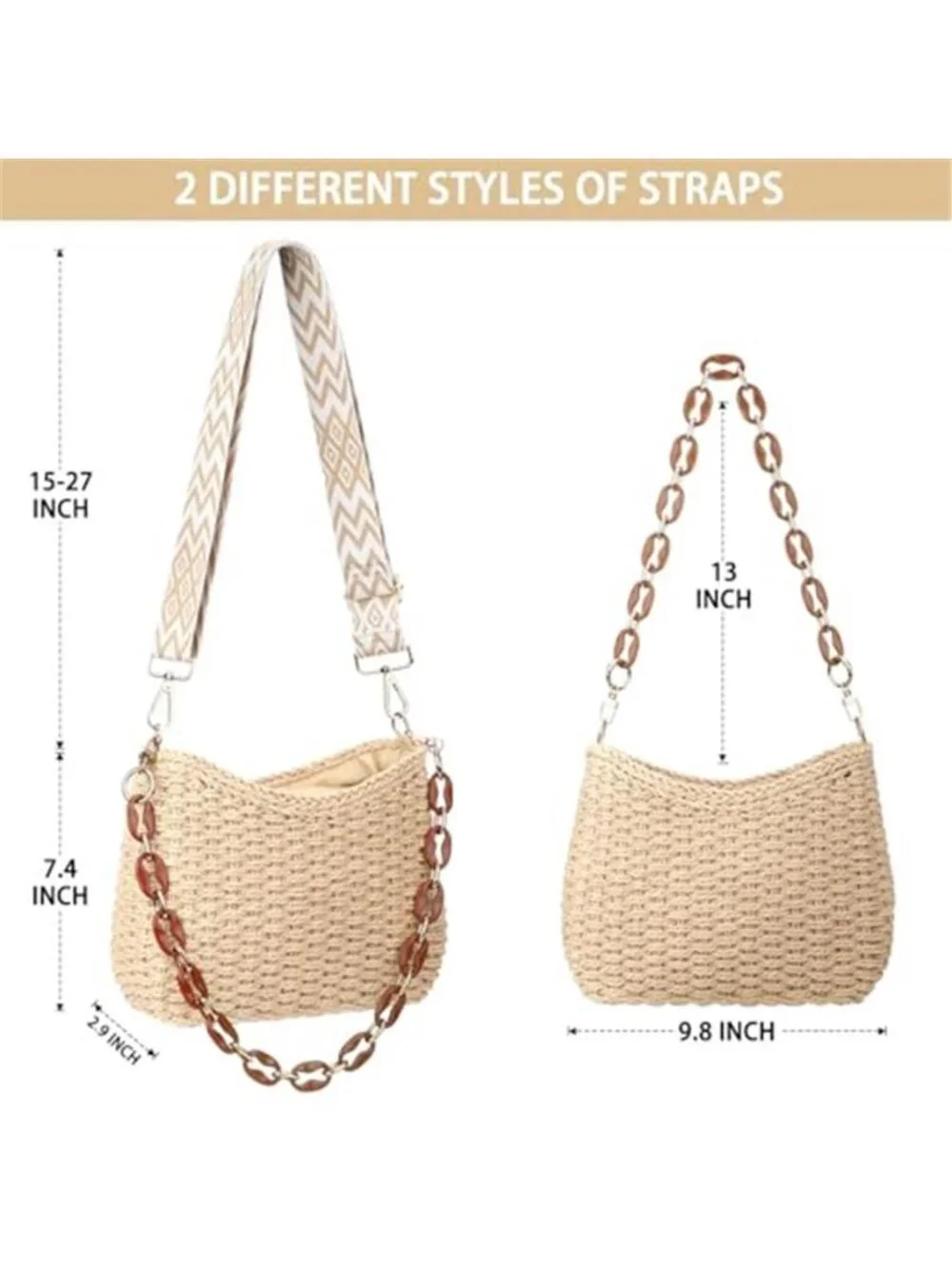 Straw Handbag Crossbody Pocketbook Bag Casual Woven Beach Summer Bag, Beige